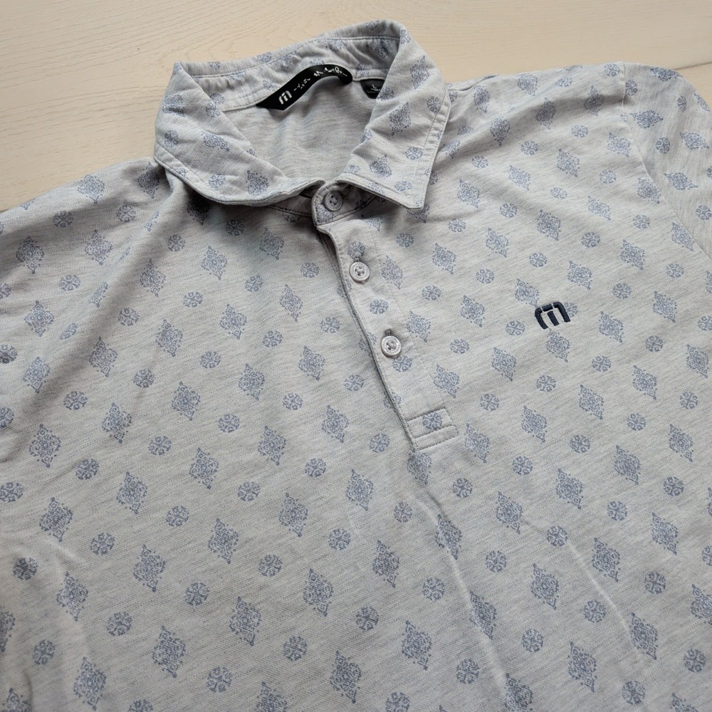 Travis Mathew‎ Atole Golf Polo Shirt Mens Large Gray Blue Performance Stretch